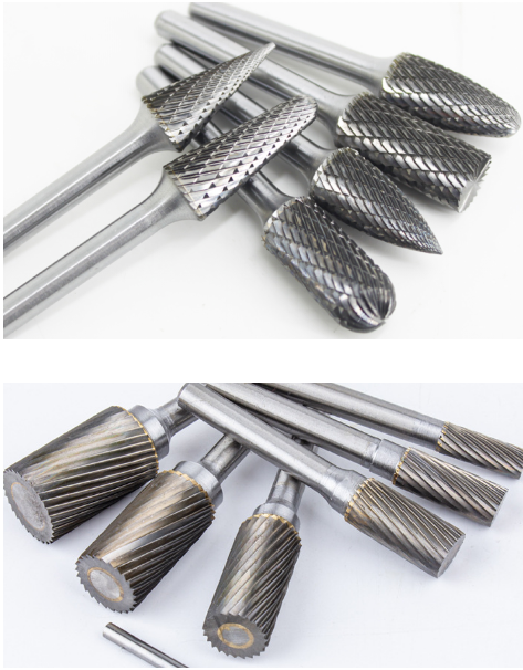 carbide burr material comparison showing tungsten carbide and high-speed steel options